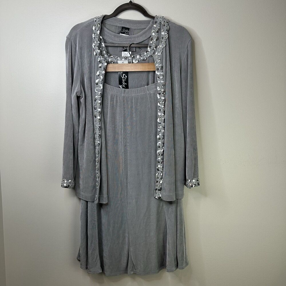 Slinky Brand 3 Piece Skirt Set Women Small Cardigan Stretch Sequin Vintage NWT